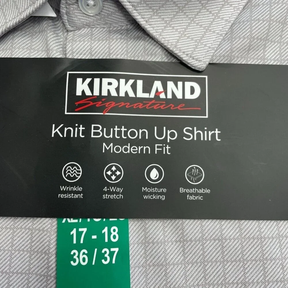 Kirkland Signature Men's XL 17-18 Knit Button-Up Shirt Modern Fit Gray G1892